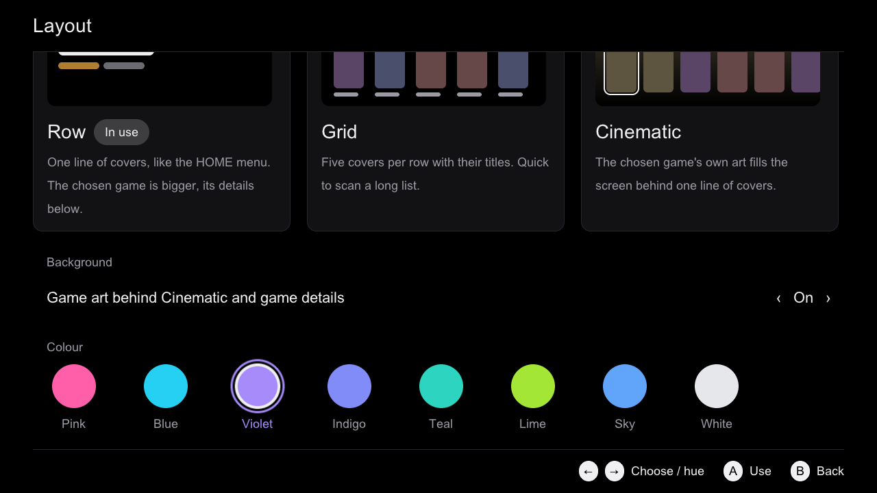 The Colour section of the Layout page.